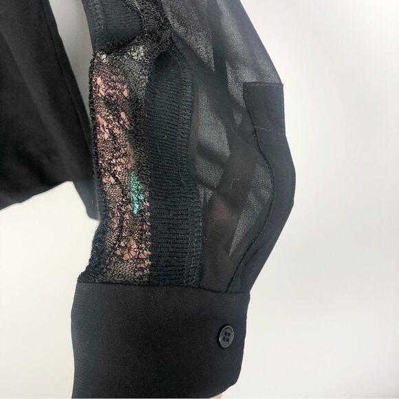 SANDRO PARIS | High Neck Sheer Accent Long Sleeve Black Top Women’s Size 2 - Picture 4 of 10
